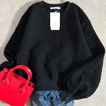 택 포함 미사용 뷰티&유스 레오파드 자카드 풀오버 블랙