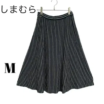 [ 시마무라 ] 스트라이프 플레어 스커트 허리밴딩 모노톤 블랙 화이트
