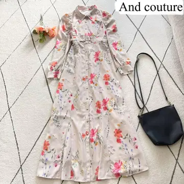 [ 새상품급 ] 앙데팡당 플라워 프린트 셔츠 원피스 벨트 포함 롱