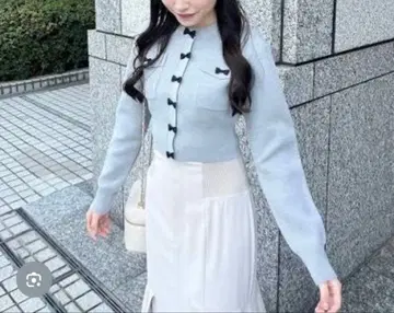 리본 컴팩트 가디건 그레이