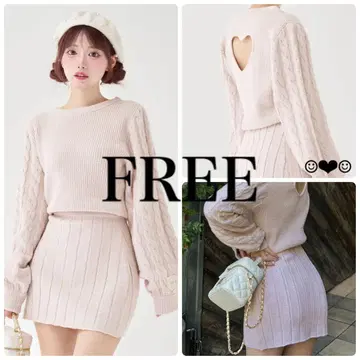 Darich 하트 오픈 니트 미니 원피스 핑크 FREE