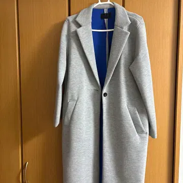 그레이 롱 코트 노카라