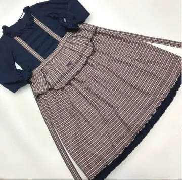 핑크하우스 네이비 체크 타브리에풍 원피스