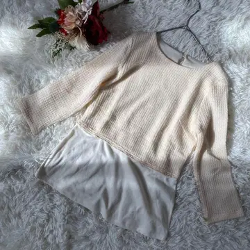 에스피에 [ESPIE] 크림색 긴팔 니트 레이어드 디자인 36(S)