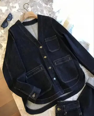 다크 데님 버튼 자켓