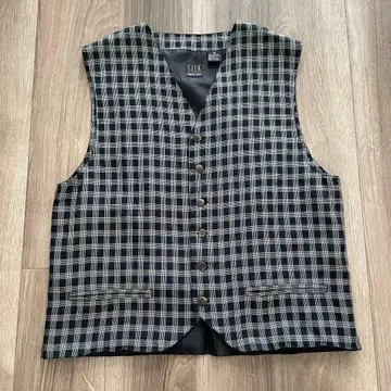 ROBERT STOCK 실크 체크 무늬 베스트 M 미국 빈티지 의류
