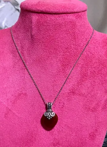 빈티지 925 실버 카넬리안 하트 펜던트 목걸이