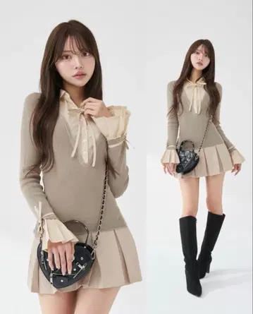 Darich 셔츠 도킹 플리츠 미니 원피스