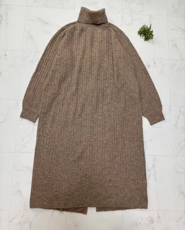 이아파피요네 리본 긴팔 니트 원피스 하이넥 롱 기장