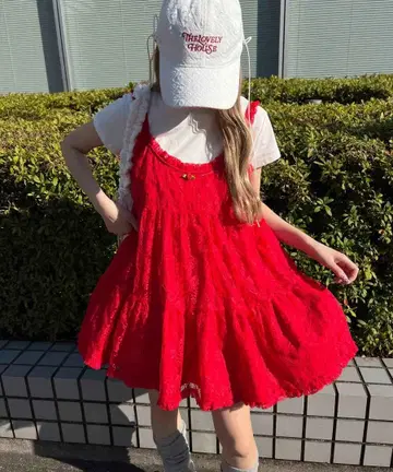 로즈 포인트 레이스 미니 원피스 레드 w c