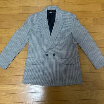 ZARA XS 체크 무늬 더블 브레스트 자켓