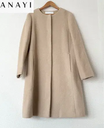 아나이 38 울 샤기 캐시미어 노카라 코트