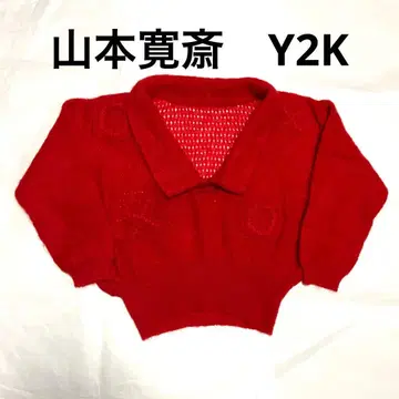 야마모토 간사이 카라 부착 니트 드롭 숄더 레드 일본제 Y2K 새상품급