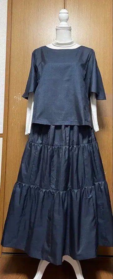 기모노 리메이크 오시마 셋업 플레어 소매 상의 & 캉캉 스커트