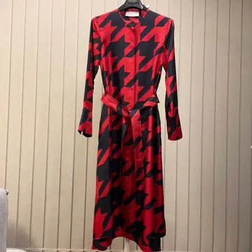 하운드 투스 패턴 롱 셔츠 원피스