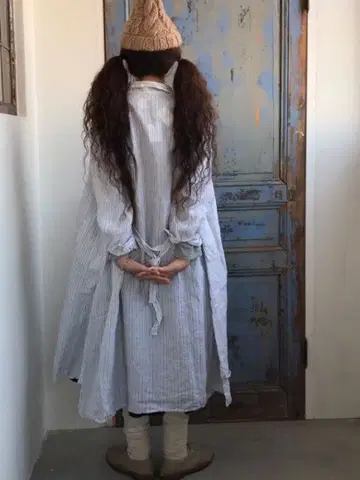 린넨 스트라이프 셔츠 원피스 Gauze#