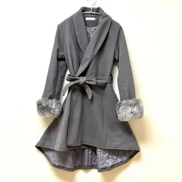 YMEV FASHION 그레이 퍼 롱 코트 2XL