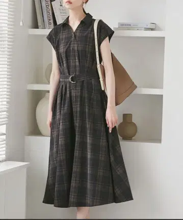 로페피크닉 허리턱 체크 모듬 원피스 36