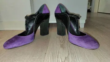 ARMANI 광택 아르마니 보라색 블랙 스웨이드 T 스트랩 하이힐 댄스