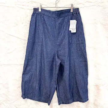 오가닉 와이드 크롭 팬츠 데님 네이비 면100 XL