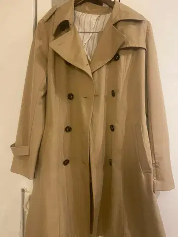 베이지 더블 브레스트 트렌치코트