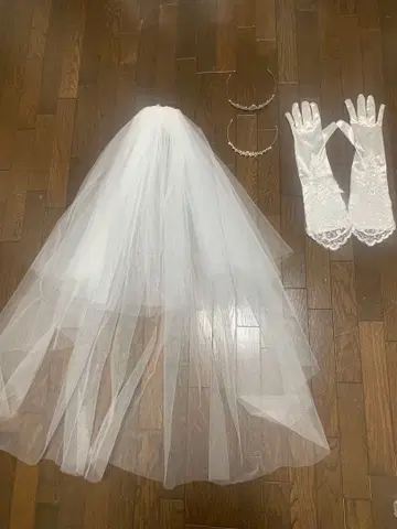 웨딩 베일+롱 그로브+티아라 세트