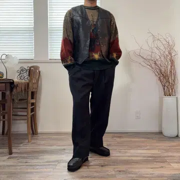 가죽 베스트 천연 가죽 지레 컨트리 아메카지 구제 의류 빈티지