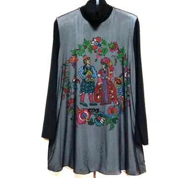 토쿠코 프리미어볼 꽃무늬 터틀넥 긴팔 튜닉