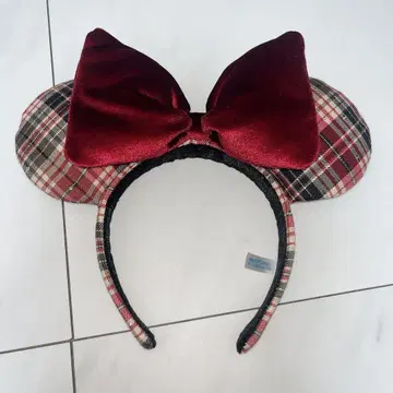 디즈니 머리띠 미니 체크 빨간색 체크 무늬 리본
