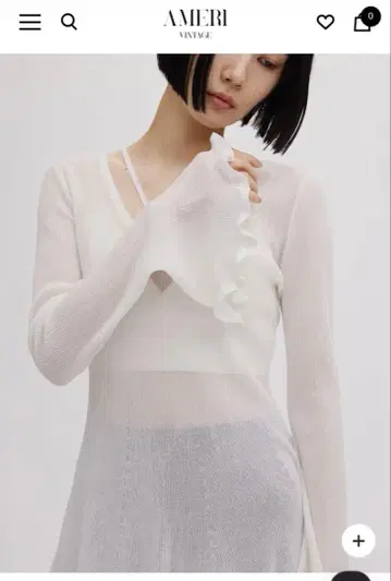 [ 새상품 ] SHEER FRILL V NECK KNIT TOP