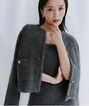 anuans 캐시미어 블렌드 노카라 니트 자켓 그레이