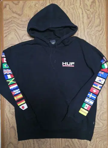 HUF 블랙 속기모 후드티 L 사이즈 국기 프린트