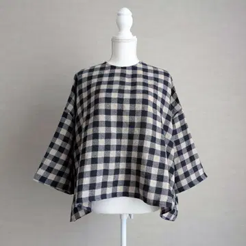 Apuntob 아푸토비 블록 체크 블라우스 울 린넨