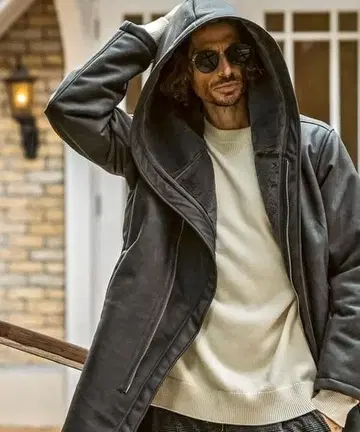 JH junhashimoto 마이크로 스웨이드 랩 코트 XL 블랙