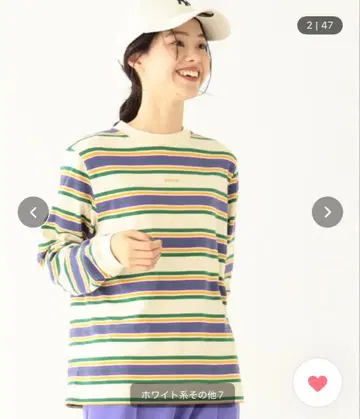 BEAMS BOY 보이 자수 보더 롱 슬리브 T셔츠