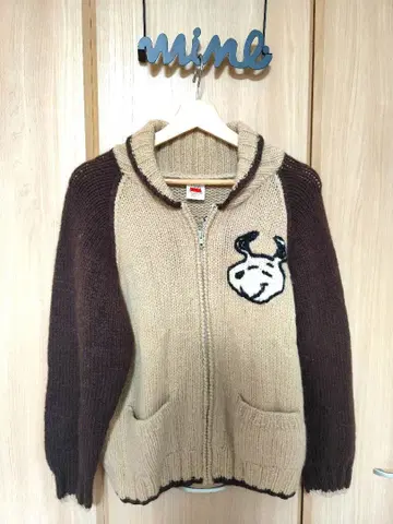 레어 빈티지 PEANUTS 스누피 울 카우친 니트 블루종