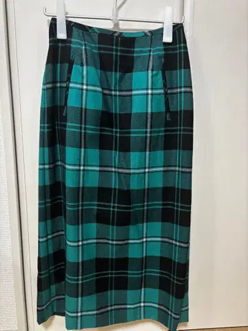 울 소재 타탄 체크 패턴 타이트 스커트 그린 40