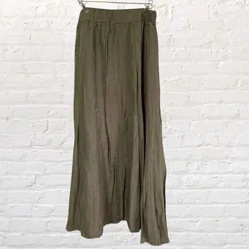 11993 일본제 실크 혼방 롱 플레어 스커트 카키 허리밴딩 구제 의류