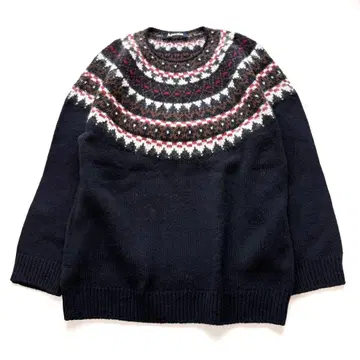 새상품급 아쿠아 스큐텀 페어아일 패턴 니트 네이비 사이즈 L