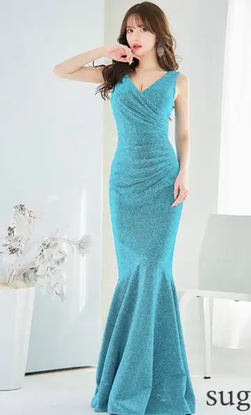 우나 발레리 스카이블루 L 사이즈 라메 플레어 드레스