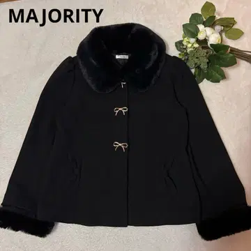 아베일 MAJORITY 퍼 탈부착 리본 코트 블랙 페미닌 스타일