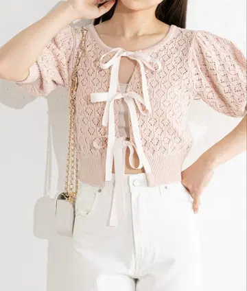 Chico 그로그랭 리본 무늬 편직 2way 니트