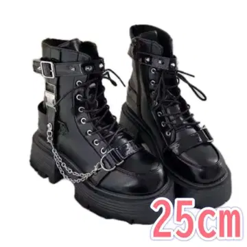 통굽 부츠 25cm 블랙 레이스업 부츠 체인 Y2K 고스로리