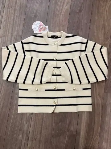 [ 새상품 ] RANAN 스트라이프 골드 버튼 니트 가디건 보더 마린 M