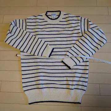 BEAMS 남성용 M 스트라이프 스웨터 (화이트 x 네이비)