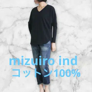 미즈이로 인드 V넥 코쿤 풀오버 면100 F 일본제 긴팔 셔츠