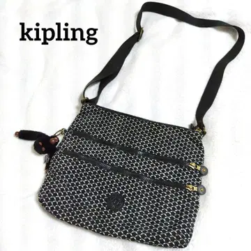 키플링 숄더백 기하학 패턴 고릴라 참 더블 지퍼