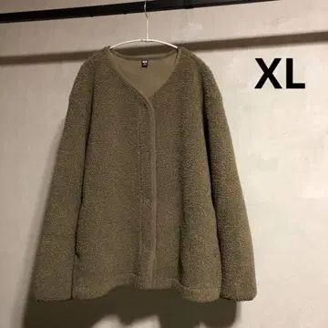 미사용 유니클로 보아 플리스 크루넥 가디건 올리브 XL