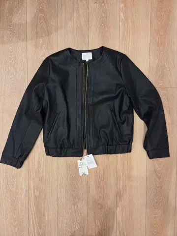 grove 인조 가죽 노카라 자켓 블랙