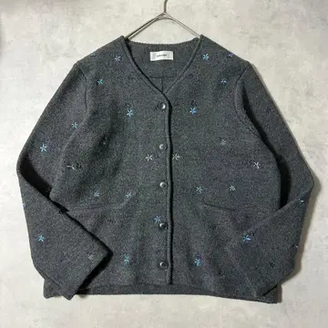 마차트 자수 울 자켓 가디건 자수 꽃 그레이